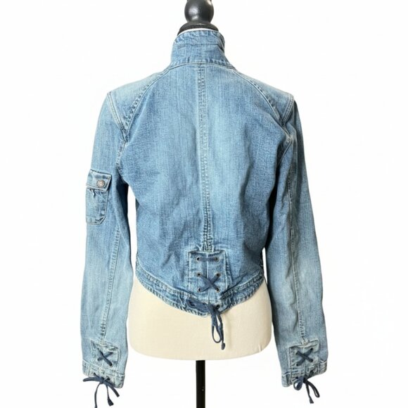 Guess Denim Cropped Jean Jacket in Light Blue - Picture 2 of 6